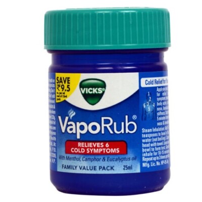 Vicks VapoRub Ointment Relief from Headache, Cough, Aches 25ml (1Pk)