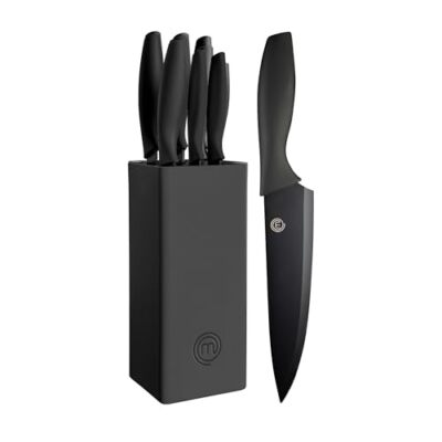 MasterChef Black Knife Set with Block, 6 Kitchen Knives