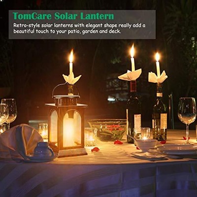 TomCare Solar Lights Flickering Flame Upgraded Metal Solar Lantern Outdoor Ha...