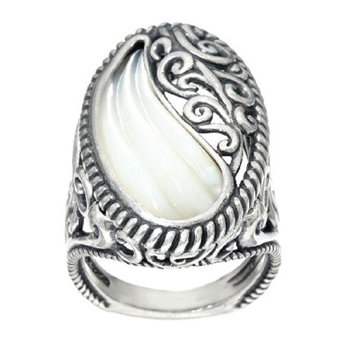 【Carolyn Pollack 】ヴィンテージ　リキッドシルバーラウンドビーズ QVC Carolyn Pollack Sterling Silver Carved Mother-of-Pearl