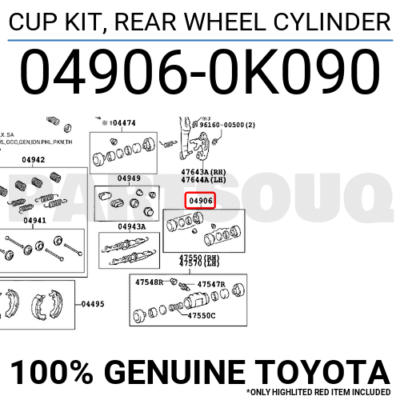 049060K090 Genuine Toyota CUP KIT, REAR WHEEL CYLINDER 04906