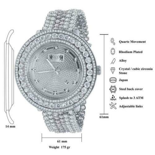 Pre-owned Ice House 18k White Gold Finish Men's Real Diamond Dial Watch Custom Band Full Illusion Xl