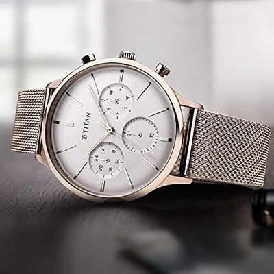 Pre-owned Titan Light Leathers Iv Analog White Dial Men's Watch-90134wm01/np90134wm01