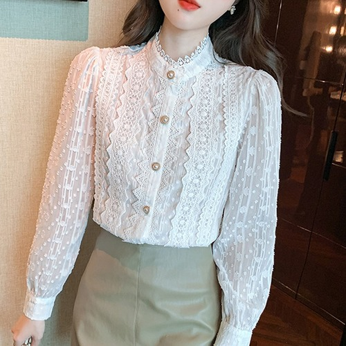 Women Spring Lace White Blouse Shirt Women Tops Long Sleeve