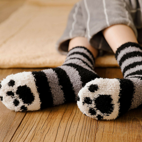 Warm Winter Fluffy Socks Girls Kitty Cat Paws Cute Thick Warm Sleep Floor Gifts
