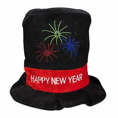 Happy New Year Black Velvet Top Hat. One size fits most Teens/Adults.