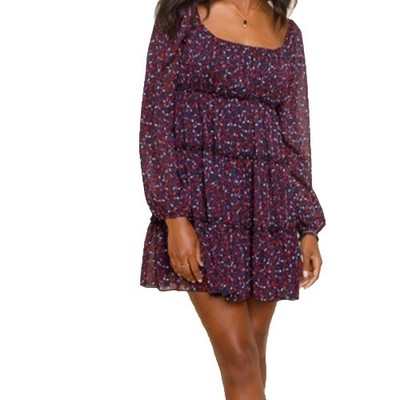 Francesca's emma floral tiered dress multicolor long sleeve size small