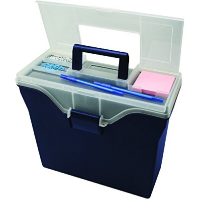 Portable File Box with Organizer Lid Letter Size Navy / Clear IRIS 111102