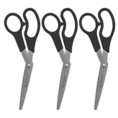 13402 Scissors, All-Purpose Bent Scissors for Office and Home, Black, 3 Pack