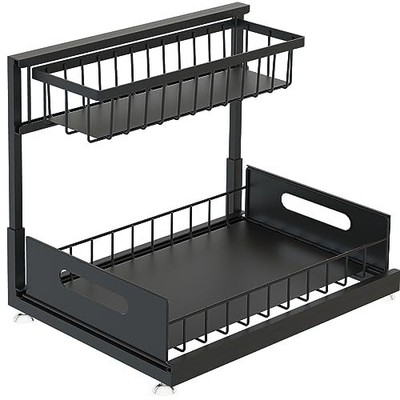 CLATSHE Under Cabinet Organizer - 2-Tier Sliding Shelf Organizer for Kitchen & 