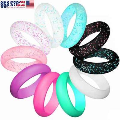 10X Women's Silicone Wedding Ring Thin Durable Stackable Comfortable Rubber Band