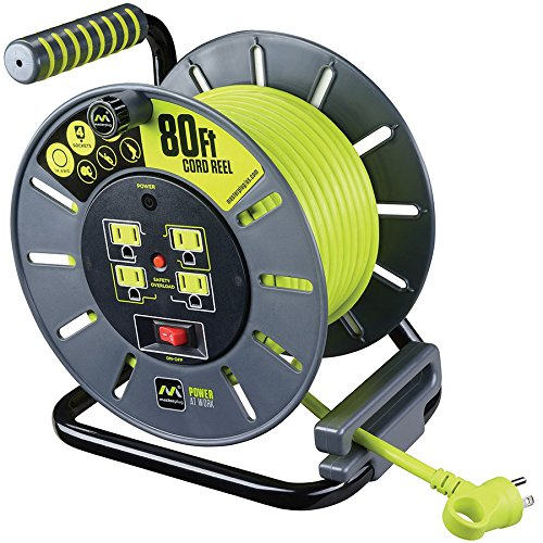 Masterplug Heavy Duty Extension Cord Open Reel with 4 120V / 10 amp Integrated