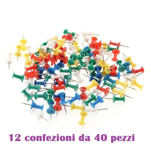 Set 12 Confezioni 40 Puntine Disegno Colorate Plastica Metallo Cancelleria moc