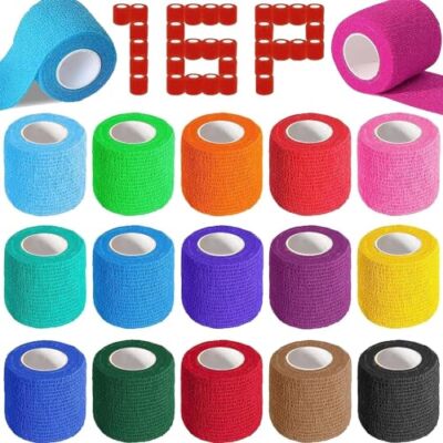 16 Pack 2''x5Yards Elastic Self-Adhesive Bandage Wrap Colorful Athletic Tape