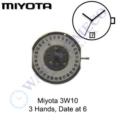 Genuine Miyota 3W10 Movement Japan 3 Hands, Date at 6