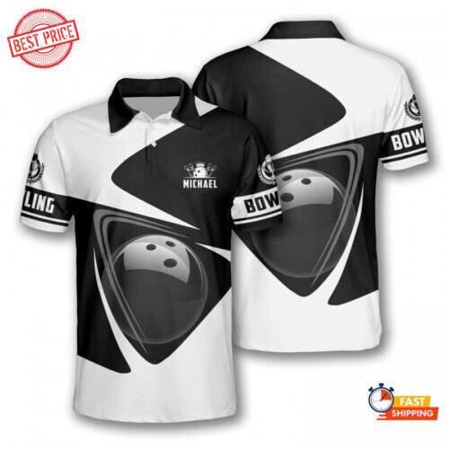 Personalized Bowling Ball Black White AOP Premium Polo  T-SHIRT US Size Xmas