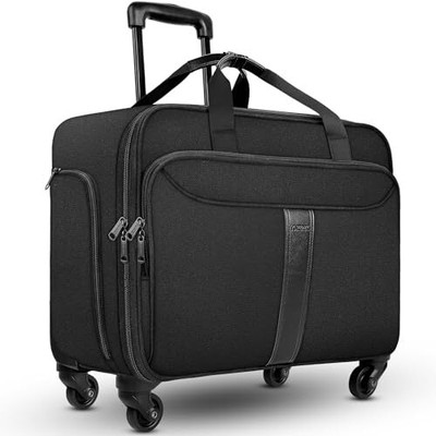  Rolling Laptop Bag for Women, 15.6 Inch Rolling Briefcase with 4 Spinner Black