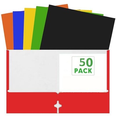 50 Pack of Bulk Colorful Paper Folders with Pockets - Wholesale Folders 50 Fo...