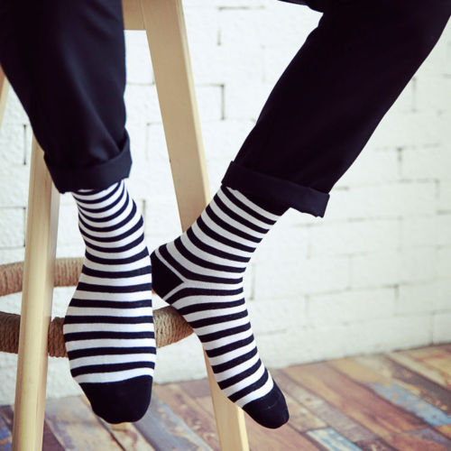 Black And White Striped Mens Women's Socks