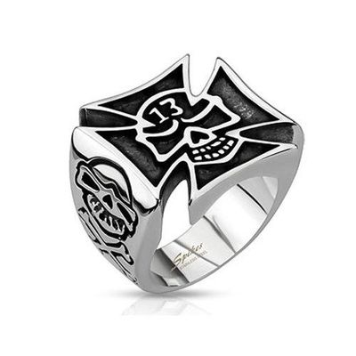 Harley Biker Stainless Steel Lucky 13 Celtic Cross Men's Ring  MANY SIZES!