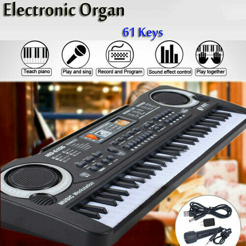 Musical Keyboard 61 Keys Kid Gift Electric Digital Piano Organ w/ Mic & Adapter