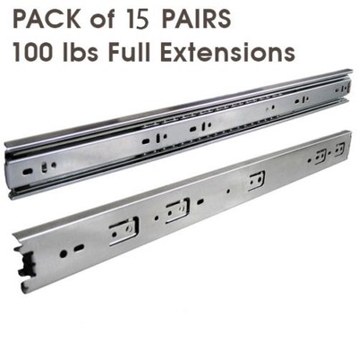 15 Pairs Full Extension 100-lb Ball Bearing Drawer Slides 10''-24''