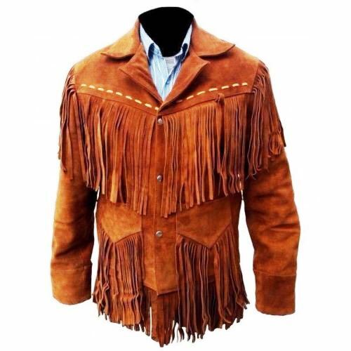 Pre-owned Handmade Mens Old Western Cowboy Brown Suede Leather Fringes Jacket & Pant Wsp51