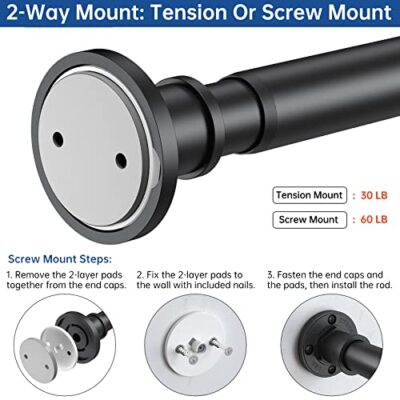BRIOFOX Industrial Shower Curtain Rod - 2-in-1 Design Tension Curtain Rod - N...