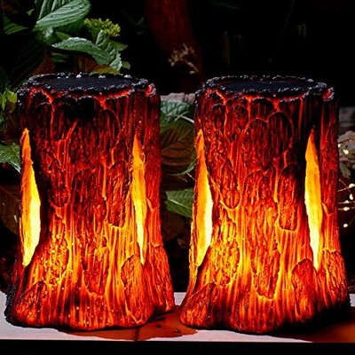 Outdoor,stump On Fire Torch Lights,flickering Flame 2 Pack