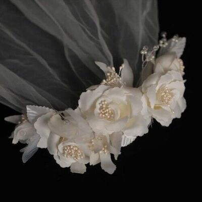 White Flower Barrettes Long Veil Hair Jewelry Bride Wedding Hair Accessories