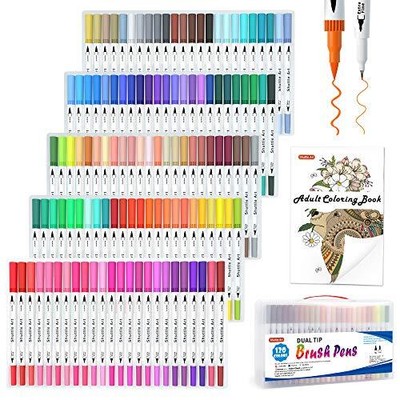Shuttle Art 120 Colors Dual Tip Brush Art Marker Pens with 1