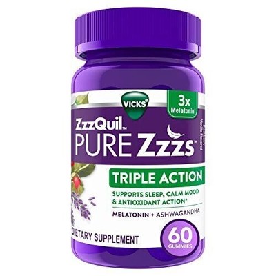 ZzzQuil PURE Zzzs Triple Action 6mg Melatonin Gummies 3X Melatonin Sleep Aid ...