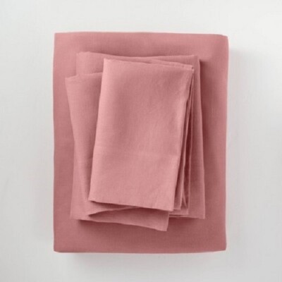Casaluna 100% Washed Linen Sheet Set  Rose  FULL 4 pc.
