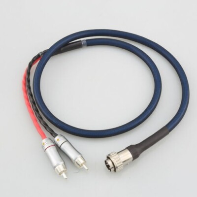 50cm 4-pin DIN 2 x RCA pickup plug audio cord twist lock sterling silver plated