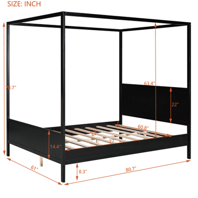 Queen Size Wooden Canopy Platform Bed Frame with Headboard & Footboard US