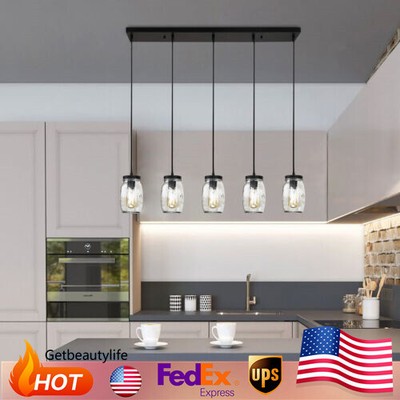 5-Light Glass Mason Jar Island Pendant Light Kitchen Ceiling Light Fixture Decor