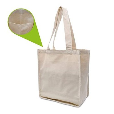 Canvas Grocery Bag - 3 Pack Large Organic Cotton Fabric Bags with Handles & I...