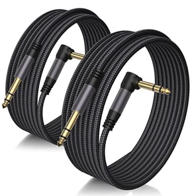 2 Pack 10FT 1/4 Inch TRS Cable AMP Cord Right Angle for Electric Guitar Stereo