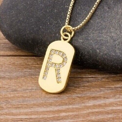 Initial ''R'' Letter Pendant 14K Yellow Gold Plated 1Ct Round Lab Created Diamond