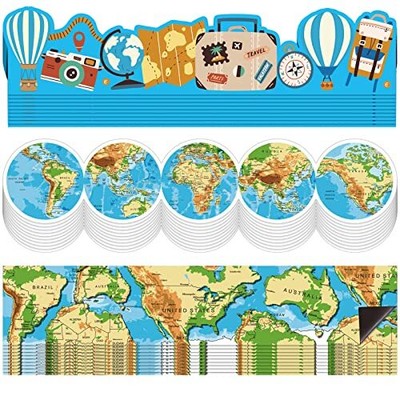 30 Pcs Travel The Map Globes Bulletin Board Borders 29.5ft Straight Travel Map