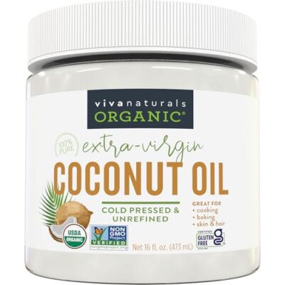 Viva Naturals Organic Coconut Oil Unrefined, Cold-Pressed Extra Virgin 16 fl oz