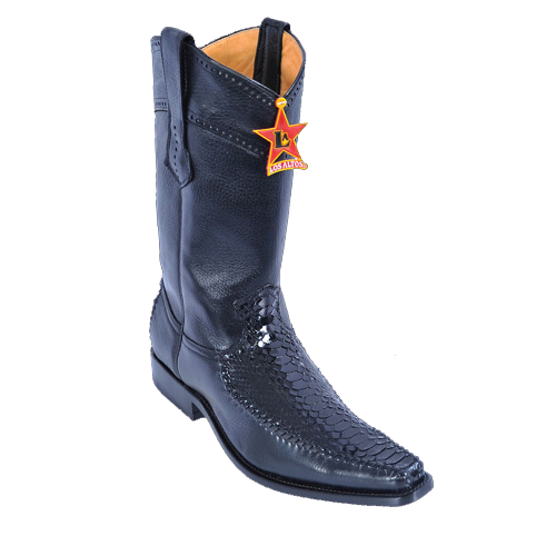 Pre-owned Los Altos Boots Los Altos Black Genuine Python Snake Versage Square Toe Western Boot D