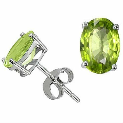 Pre-owned Beautyschoice 6.00 Carat 10x8mm 14k Solid White Gold Peridot Oval Shape Stud Earrings Push In Green
