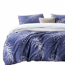 ATsense Duvet Cover Set 3 Piece Cotton Botanical Print Reversible Bedding Queen  eBay