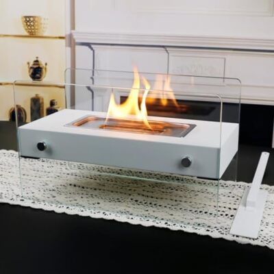 New Tabletop Fire Pit, Portable Indoor/Outdoor Anti-Hot Safe Rectangular-white