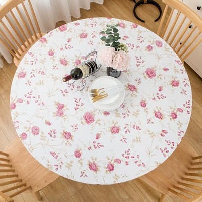 Round Vinyl Fitted Large Round Fits Table up 45''-56'' Diameter Red Flower