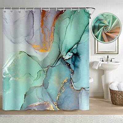 Teal Marble Shower Curtain 72Wx72L Inch Pastel Blue and Gray Marble Texture L...