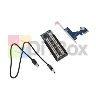 PCI-E Express X1 to Dual PCI Riser Extend Adapter Card With 2.6 FT USB 3.0 Cable