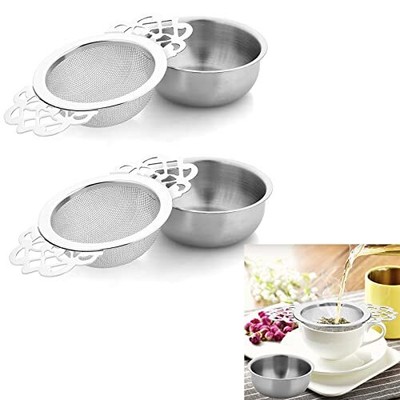 2 Pcs Fine Mesh Tea Strainers with Bowl Stainless Steel Loose Tea Infusers St...