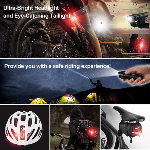 Ascher Ultra Bright USB Rechargeable Bike Light Set, Powerful Bicycle Black